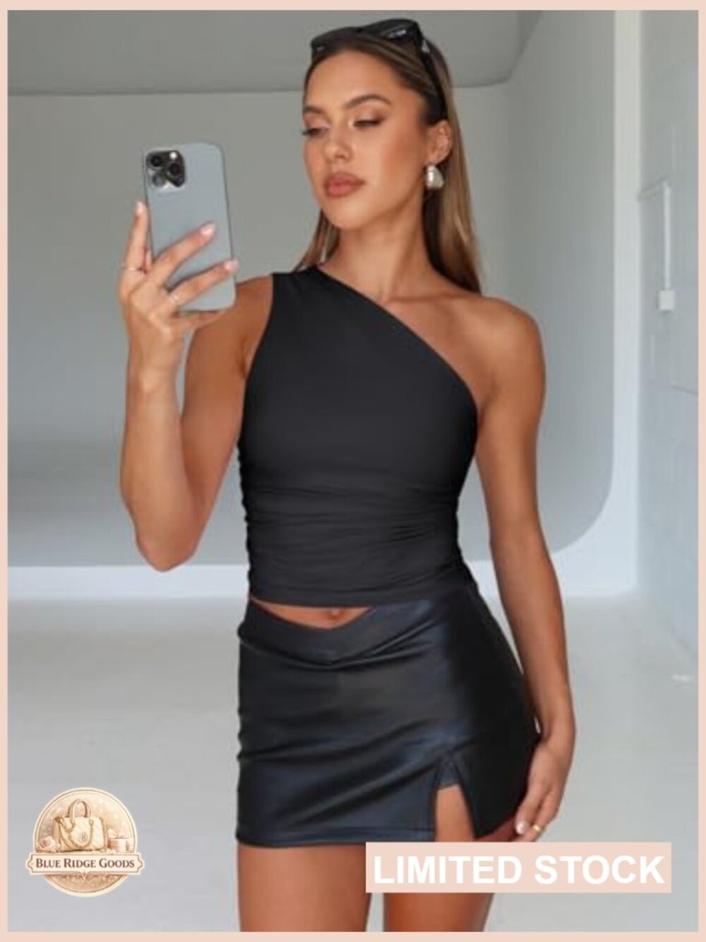 One Shoulder Asymmetrical Crop Top Going Out Workout Sleeveless Slim Fit - Picture 3 of 6